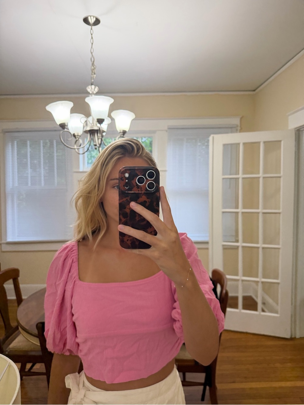 Free people Pink Puff-Sleeve Square-Neck Top